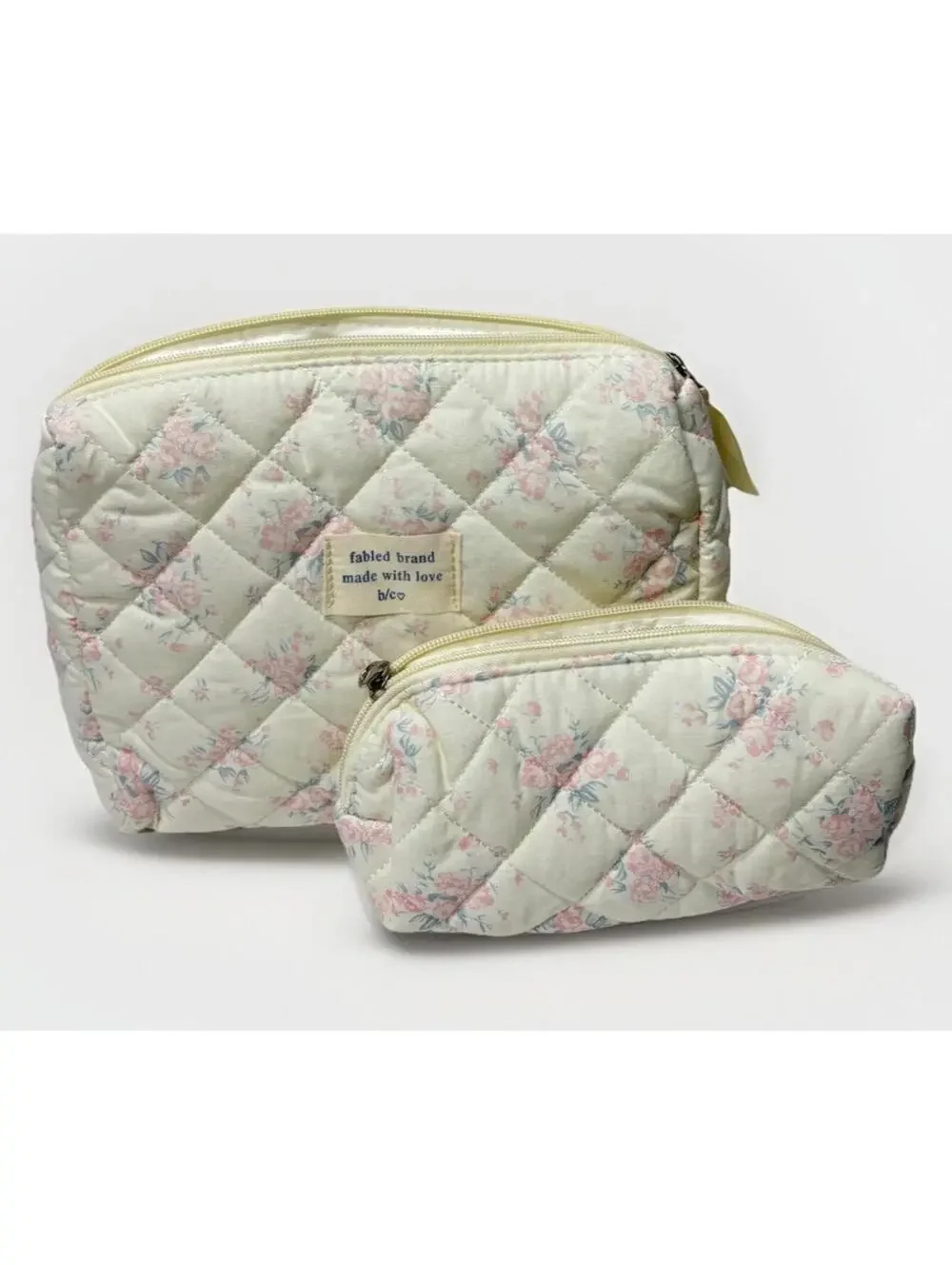 Cute Quilted Floral Makeup Bag 2pc Set – Travel Cosmetic & Toiletry Pouches